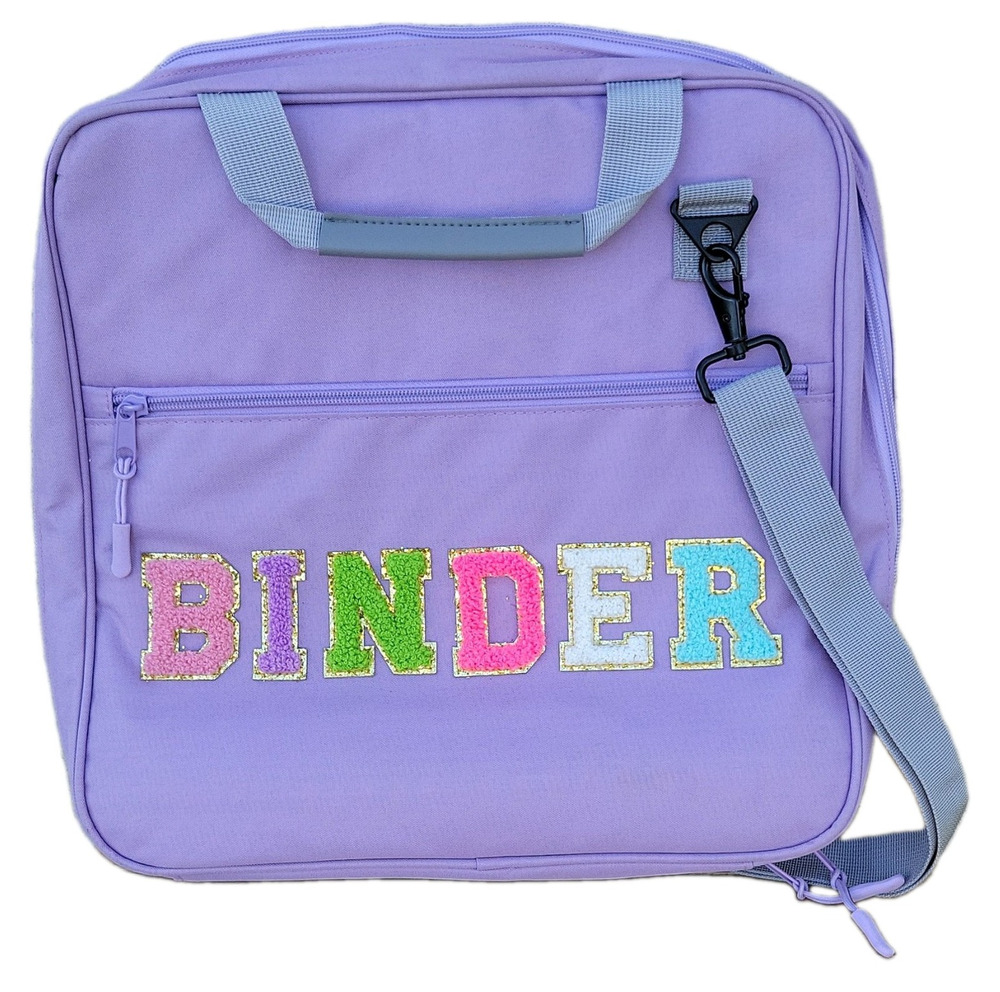 Purple Zippered 1in 3-Ring Binder Case w/ Shoulder Strap, Front Pocket